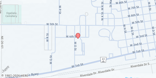 Map showing Keith-Arthur County Food Pantry at 309 W. O St., Ogallala, NE