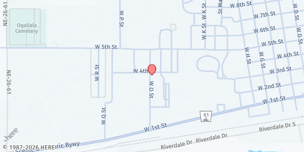 Map showing Keith-Arthur County Food Pantry - Food Distribution Center at 309 W O St, Ogallala, NE