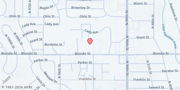 Map showing All Saints Episcopal Church at 9302 Blondo St, Omaha, NE