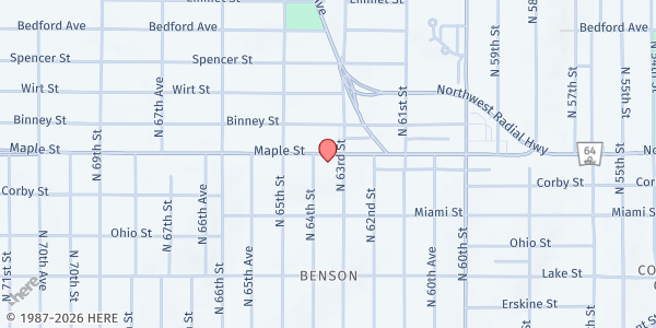 Map showing Benson Baptist Church ABC at 6319 Maple St, Omaha, NE