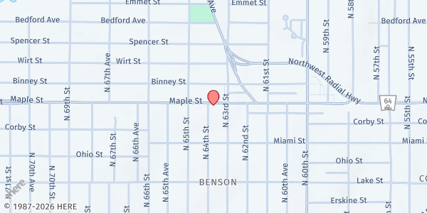 Map showing Benson Baptist Pantry at 6319 Maple St, Omaha, NE