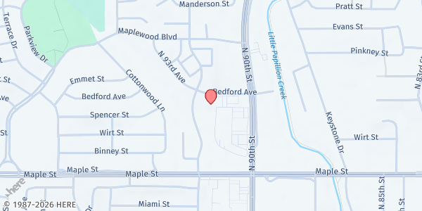 Map showing Catholic Charities of the Archdiocese of Omaha Inc. at 9223 Bedford Ave, Omaha, NE