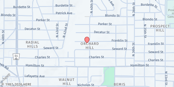 Map showing City Sprouts Inc. - Food Distribution Center at 4007 Franklin St, Omaha, NE