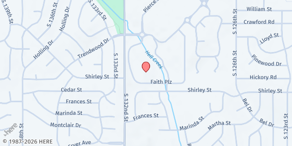 Map showing Community Cupboard at Countryside Community Church at 13130 Faith Plaza, Omaha, NE