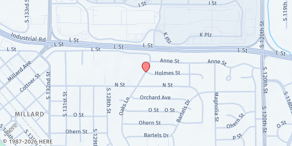 Map showing Faith Works Food Pantry at 4814 Oaks Ln, Omaha, NE
