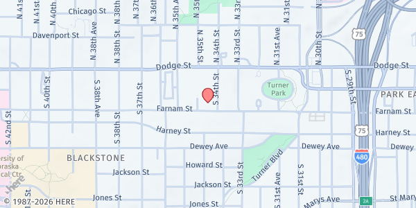 Map showing First Presbyterian Church Pantry at 216 S. 34th St., Omaha, NE
