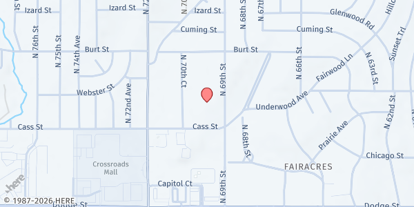 Map showing First United Methodist Church at 7020 Cass St, Omaha, NE