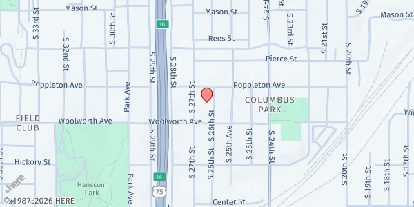 Map showing Grace Evangelical Lutheran Church at 1326 S 26th St, Omaha, NE