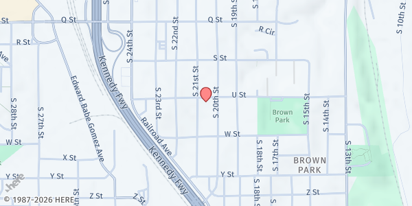 Map showing Heartland Hope Mission at 2021 U St, Omaha, NE