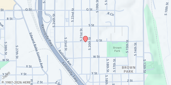 Map showing Heartland Hope Mission at 2021 U St, Omaha, NE