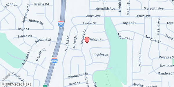 Map showing Holy Cross Lutheran Church at 4117 Terrace Dr, Omaha, NE