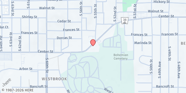 Map showing Intercultural Senior Center at 5545 Center St, Omaha, NE