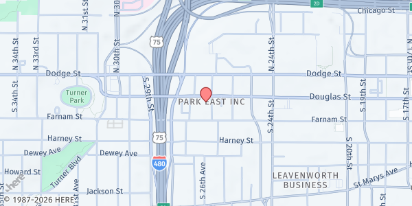Map showing Kountze Memorial Lutheran Church Food Pantry at 2665 Douglas St, Omaha, NE