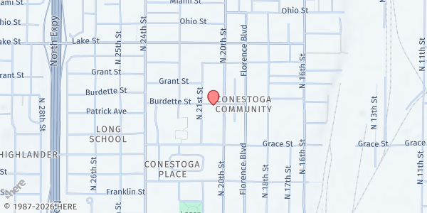 Map showing Morning Star Baptist Church at 2019 Burdette St, Omaha, NE