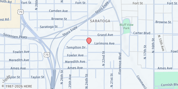 Map showing Roca De Salvacion Pantry at 4757 N 24th St, Omaha, NE