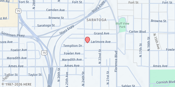 Map showing Roca de Salvacion Pantry at 4757 N 24th St, Omaha, NE