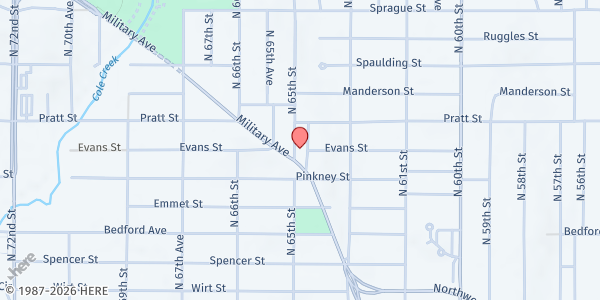 Map showing Saint Bernard Pantry - Food Distribution Center at 3601 N 65th St, Omaha, NE