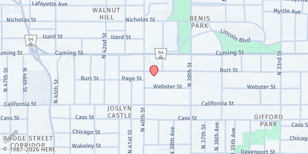 Map showing Saint Cecilias SVDP Pantry - Food Distribution Center at 701 N 40th St, Omaha, NE