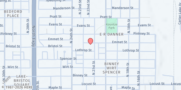Map showing Saint Martin de Porres Pantry - Food Distribution Center at 2111 Emmet St, Omaha, NE