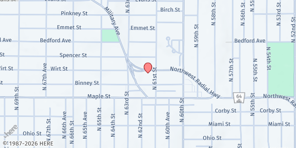 Map showing Salvation Army (SA) Burrows Center at 6101 NW Radial Hwy, Omaha, NE