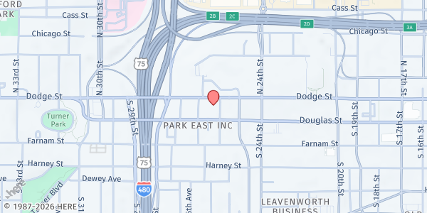 Map showing Salvation Army (SA) Men's Center at 2551 Dodge St, Omaha, NE