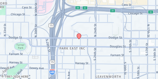 Map showing Salvation Army (SA) Men's Center at 2551 Dodge St, Omaha, NE