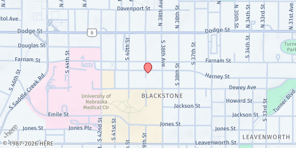 Map showing Santa Monica Inc. at 401 S 39th St, Omaha, NE