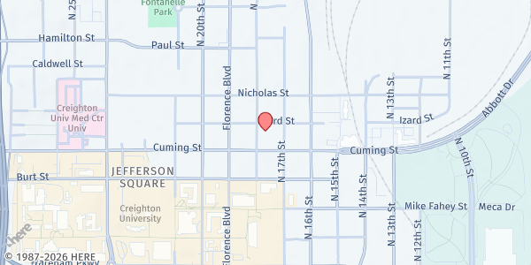 Map showing Society of St. Vincent de Paul of Omaha District Office at 1715 Izard St, Omaha, NE