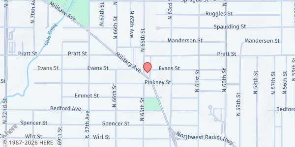 Map showing St. Bernard Pantry St. Vincent De Paul (SVDP) at 3601 N 65th St, Omaha, NE