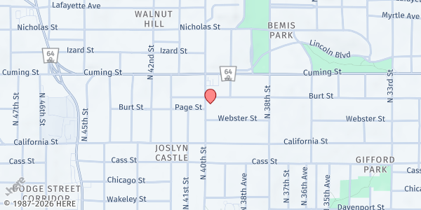 Map showing St. Cecilia's Pantry St. Vincent De Paul (SVDP) at 701 N 40th St, Omaha, NE