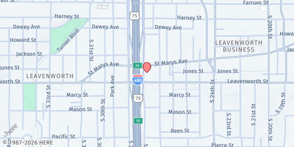 Map showing St. Peter's Food Pantry, St. Vincent De Paul (SVDP) at 709 S. 28th St., Omaha, NE