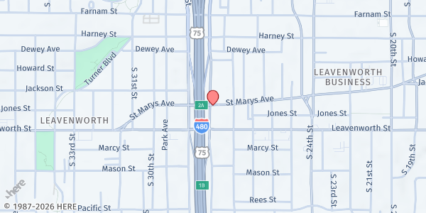 Map showing St. Peter's Food Pantry, St. Vincent De Paul (SVDP) at 709 S. 28th St., Omaha, NE