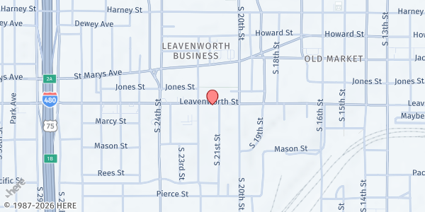 Map showing St. Vincent De Paul Society Pantry at 2101 Leavenworth St, Omaha, NE