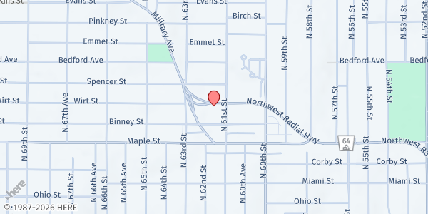 Map showing The Salvation Army Burrows Center at 6101 NW Radial Hwy, Omaha, NE