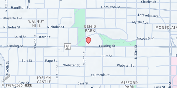 Map showing The Salvation Army Omaha Citadel Worship & Service Center at 3738 Cuming St, Omaha, NE