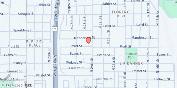 Map showing The Salvation Army Omaha North Worship & Service Center at 2424 Pratt St, Omaha, NE