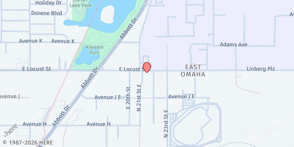 Map showing Timberlake Outreach Center at 2107 E Locust St, Omaha, NE