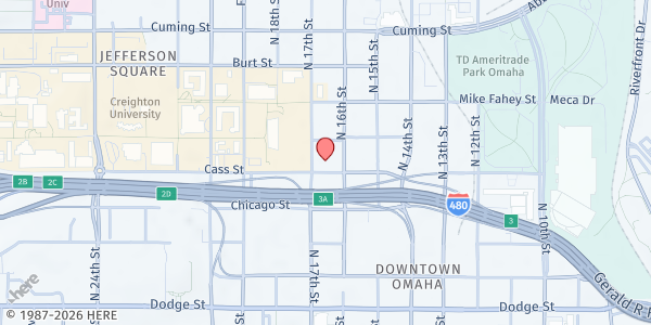 Map showing Together Inc. - Food Distribution Center at 1616 Cass St, Omaha, NE