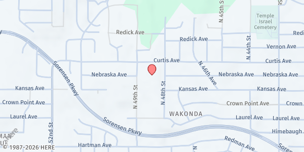 Map showing Wakonda Elementary School at 4845 Curtis Ave, Omaha, NE