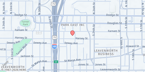 Map showing Yes Street Outreach Pantry at 2602 Harney St, Omaha, NE