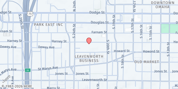 Map showing Youth Street Outreach - Food Distribution Center at 2057 Harney St, Omaha, NE