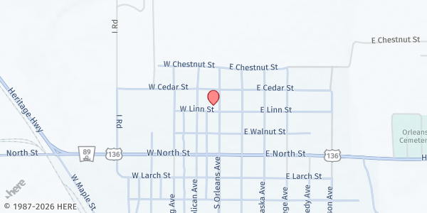 Map showing St Mary's Catholic Church at 109 W Linn St, Orleans, NE