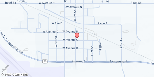 Map showing Garden County Church of Christ at 109 W Ave C, Oshkosh, NE