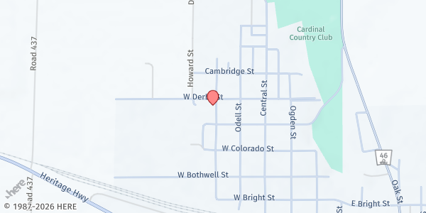 Map showing Oxford Food Pantry at 801 Howell St., Oxford, NE