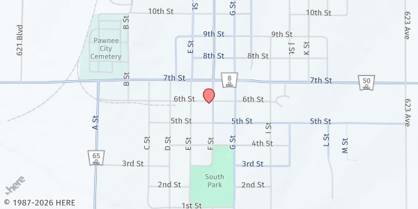 Map showing Southeast Nebraska Community Action-Pawnee City at 549 F St., Pawnee City, NE