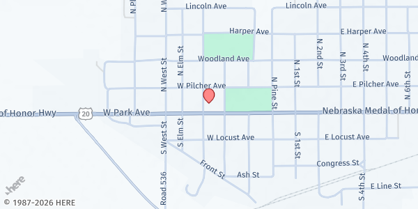 Map showing Congregational Church at , Plainview, NE