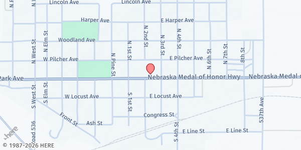 Map showing St Paul's Catholic Church at 203 E Park Ave, Plainview, NE