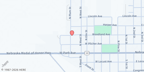Map showing United Methodist Church - Plainview at 103 W Woodland St, Plainview, NE