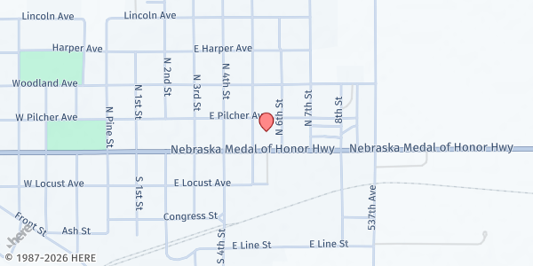 Map showing Zion Lutheran Church at 102 N 6th St, Plainview, NE