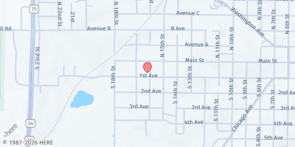 Map showing Plattsmouth Bible Church Mobile Distribution at 1602 1st Ave, Plattsmouth, NE